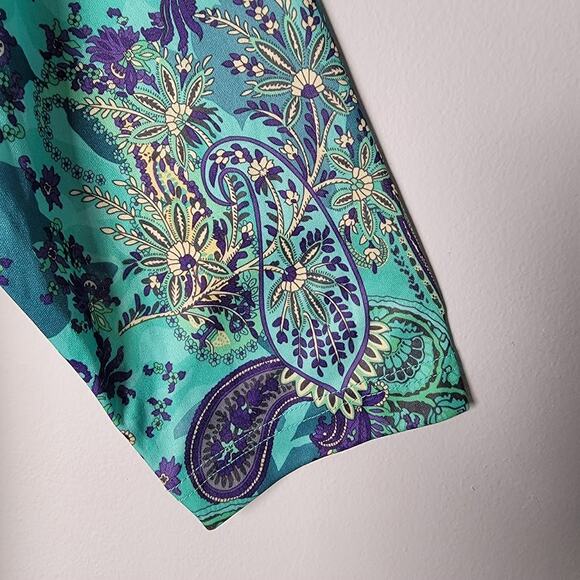 Collections Etc Paisley Caftan Lounge Dress Large Teal Purple Zip Front Maxi - Picture 3 of 9